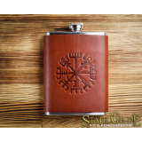 Vegvisir Futhark Runes Vikings Compass Stave Nordic Leather Flask, Handmade gift for your boyfriend, hip flask